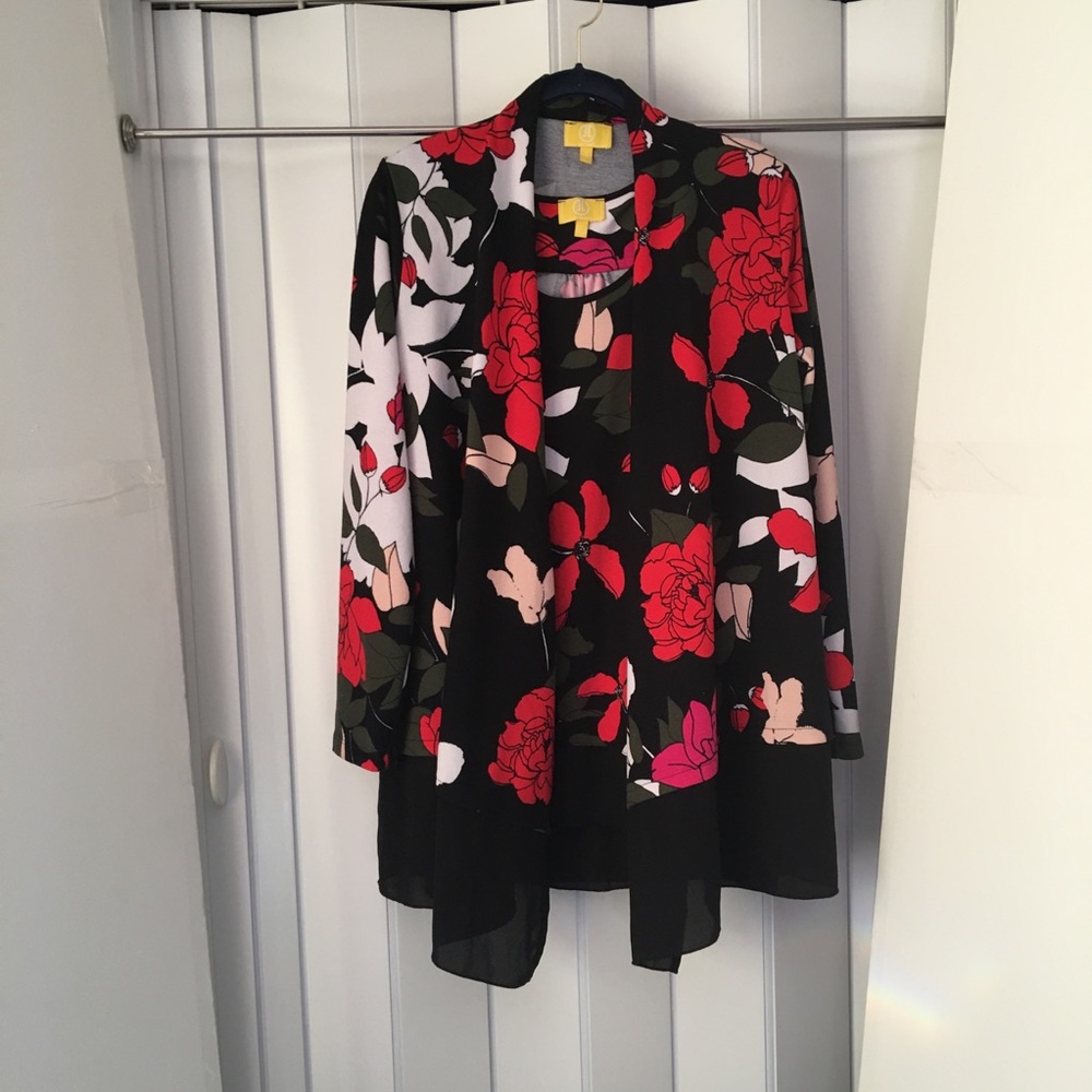 Liz Lang Floral Print Jacket & Sleeveless Tunic. Sz L